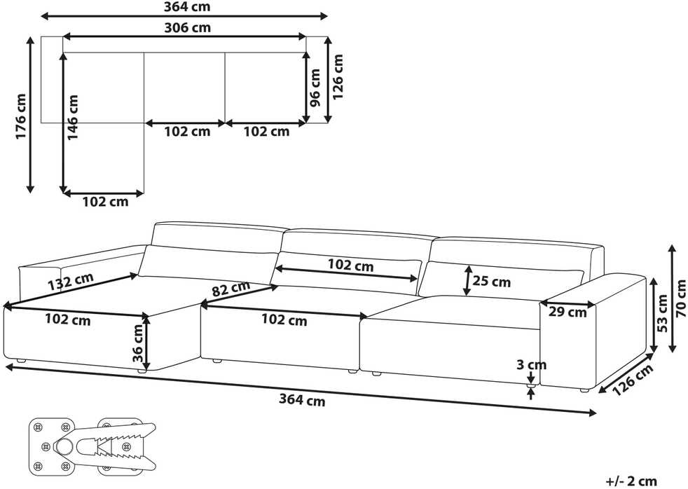 Beliani 4 vietų modulinė kampinė sofa HELLNAR dešininė, pilka