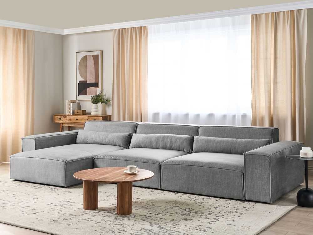 Beliani 4 vietų modulinė kampinė sofa HELLNAR dešininė, pilka