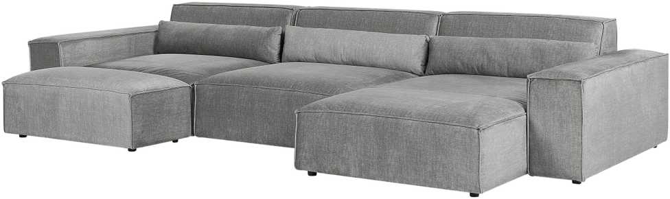 Beliani 5 vietų modulinė kampinė sofa HELLNAR kairinė pilka su otomana