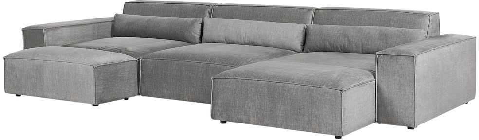 Beliani 5 vietų modulinė kampinė sofa HELLNAR kairinė pilka su otomana