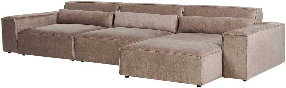 Beliani Modulinė kampinė sofa 4 asmenims HELLNAR su otomana, šviesiai ruda, kairinė