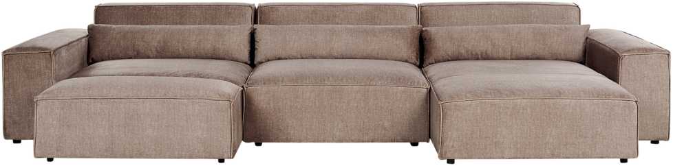 Beliani Modulinė kampinė sofa 4 asmenims HELLNAR su otomana, šviesiai ruda, kairinė