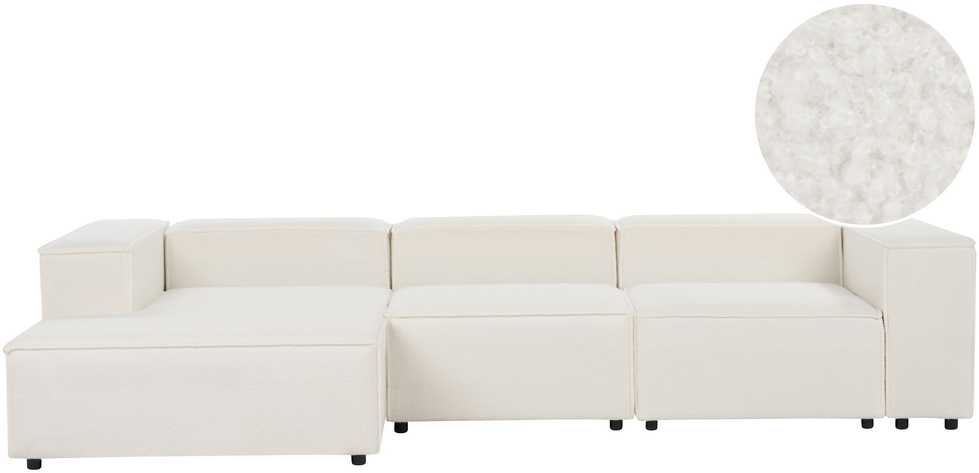 Beliani Modulinė 4 vietų kampinė sofa ARDAL Boucle, laužyta balta, dešinės pusės