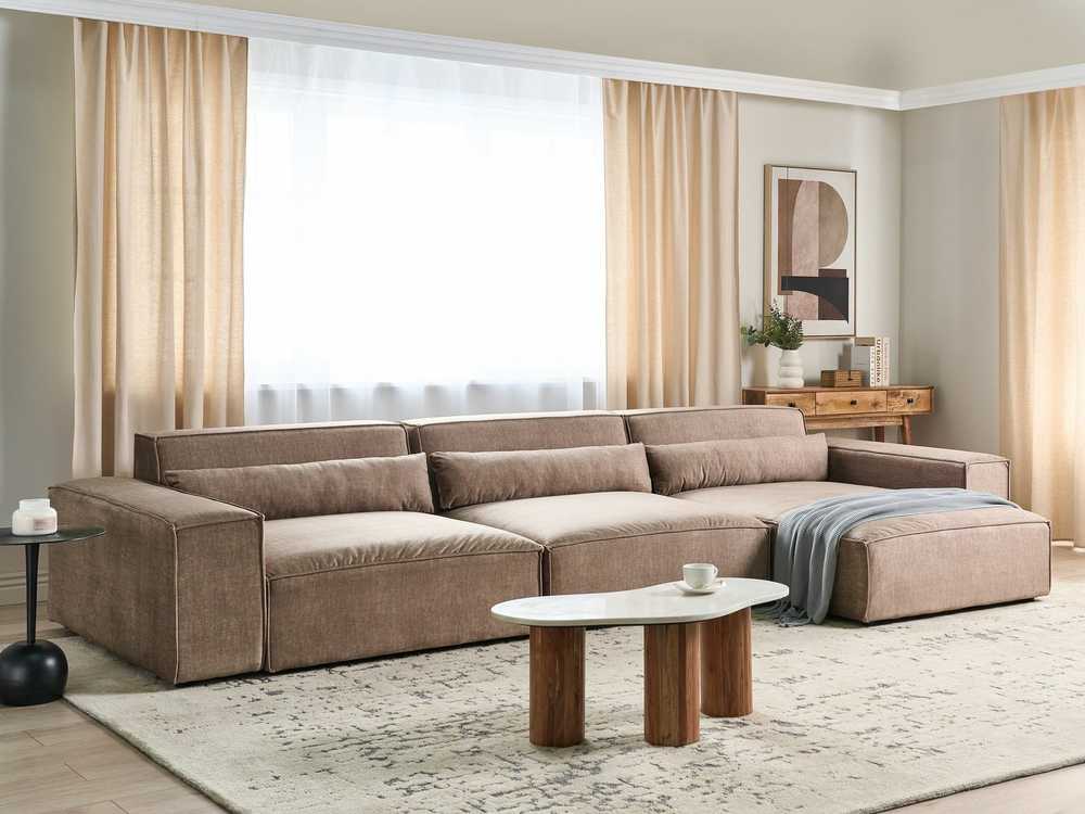 Sofa Beliani Modulinis kampinis minkštasis kampas 4 asmenims HELLNAR, šviesiai rudas, kairinis