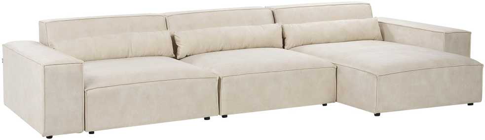 Beliani Modulinė kampinė sofa 4 asmenims HELLNAR, veliūras, šviesiai smėlio spalvos, kairinė