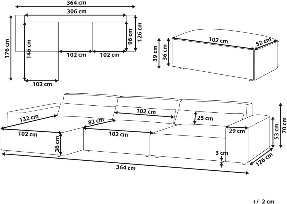 Beliani Modulinė 5 vietų kampinė sofa „HELLNAR“, dešininė, pilka, su otomanu