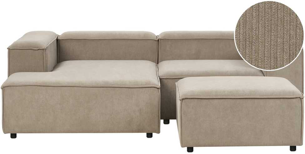 Beliani Trijų vietų modulinė kampinė sofa ARDAL dešininė, šviesiai ruda, velvetas su otomanu
