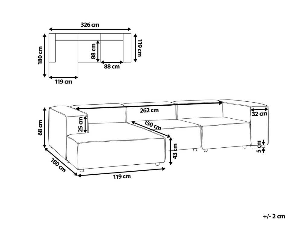 Beliani Modulinė 4 vietų kampinė sofa ARDAL Boucle, laužyta balta, dešinės pusės
