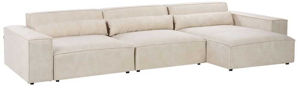 Beliani Modulinė kampinė sofa 4 asmenims HELLNAR, veliūras, šviesiai smėlio spalvos, kairinė