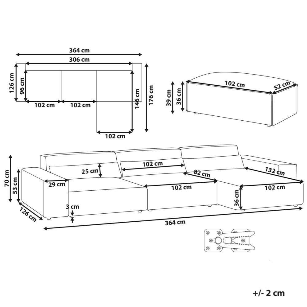 Beliani 5 vietų modulinė kampinė sofa HELLNAR kairinė pilka su otomana