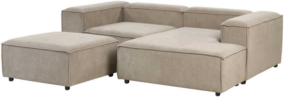 Beliani Modulinė 3 vietų kairinė sofa ARDAL šviesiai ruda su otomanu iš velveto