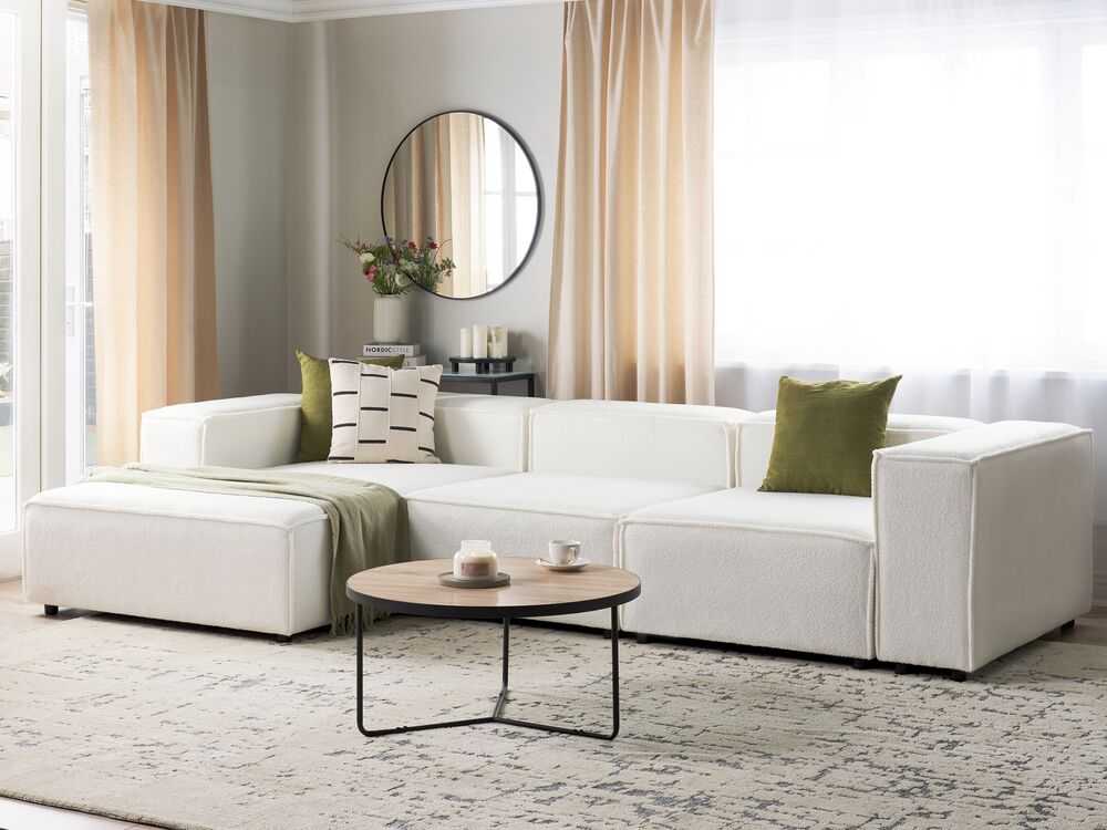 Beliani Modulinė 4 vietų kampinė sofa ARDAL Boucle, laužyta balta, dešinės pusės