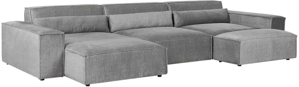 Beliani Modulinė 5 vietų kampinė sofa „HELLNAR“, dešininė, pilka, su otomanu