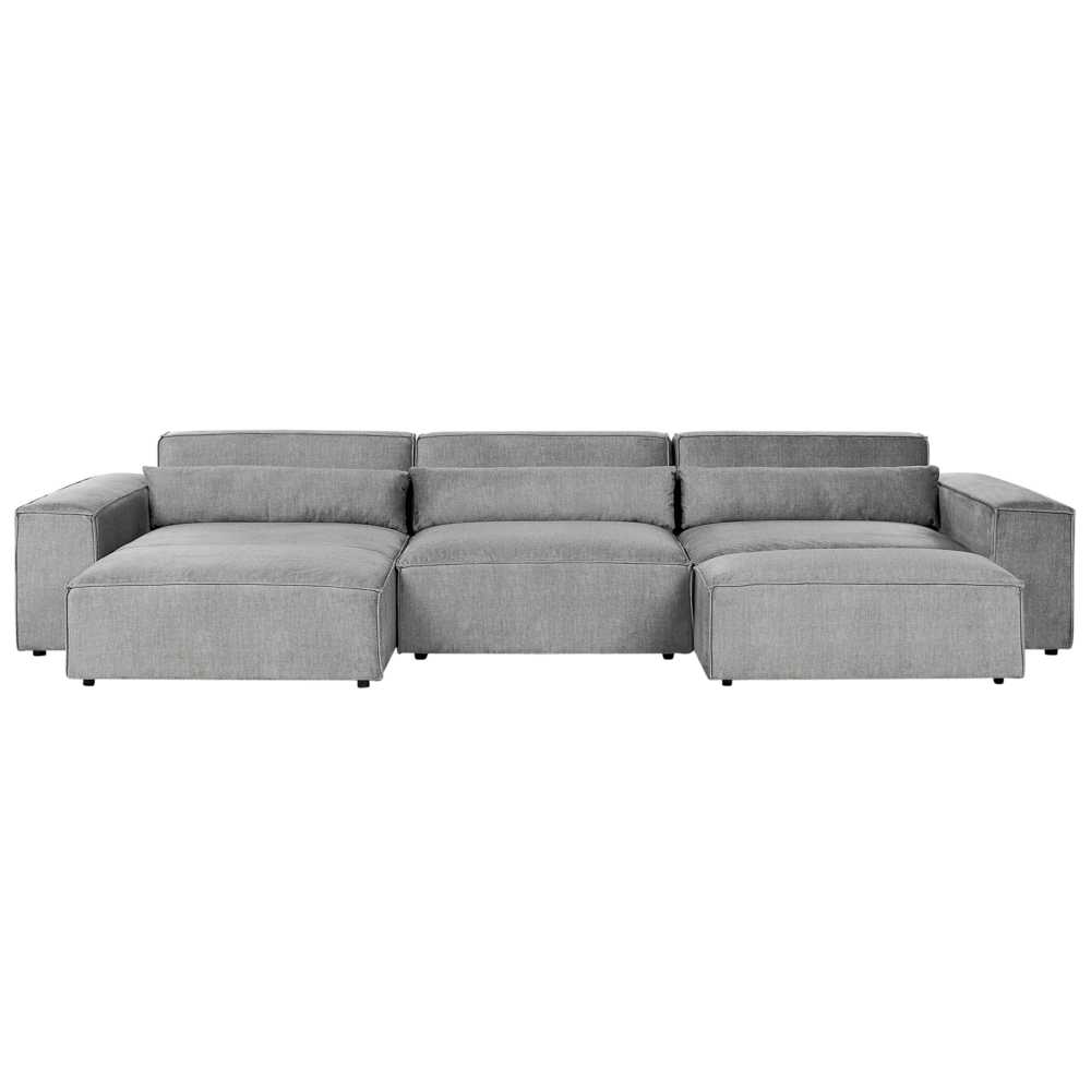 Beliani Modulinė 5 vietų kampinė sofa „HELLNAR“, dešininė, pilka, su otomanu