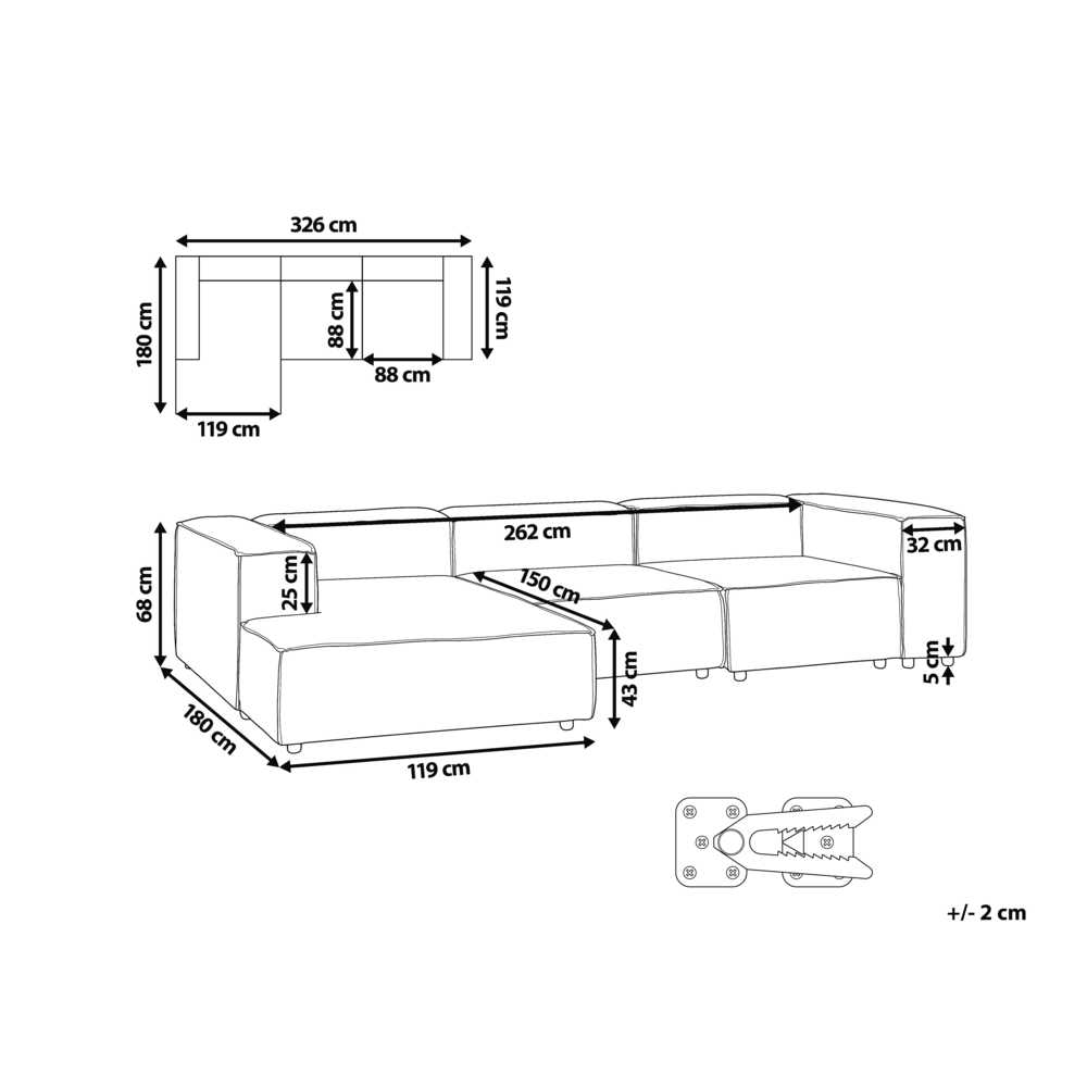 Beliani Modulinė kampinė sofa 4 asmenims ARDAL, smėlio spalvos, dešininė