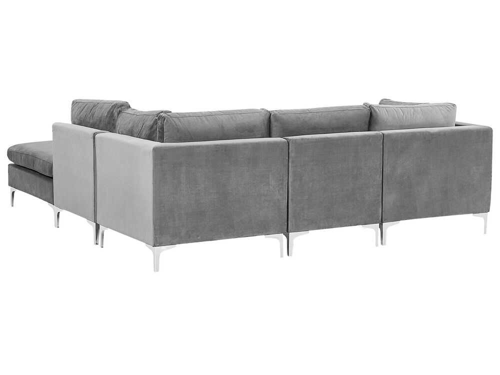 Beliani 4 vietų modulinė sofa EVJA, kairinė, pilkas veliūras su otomane
