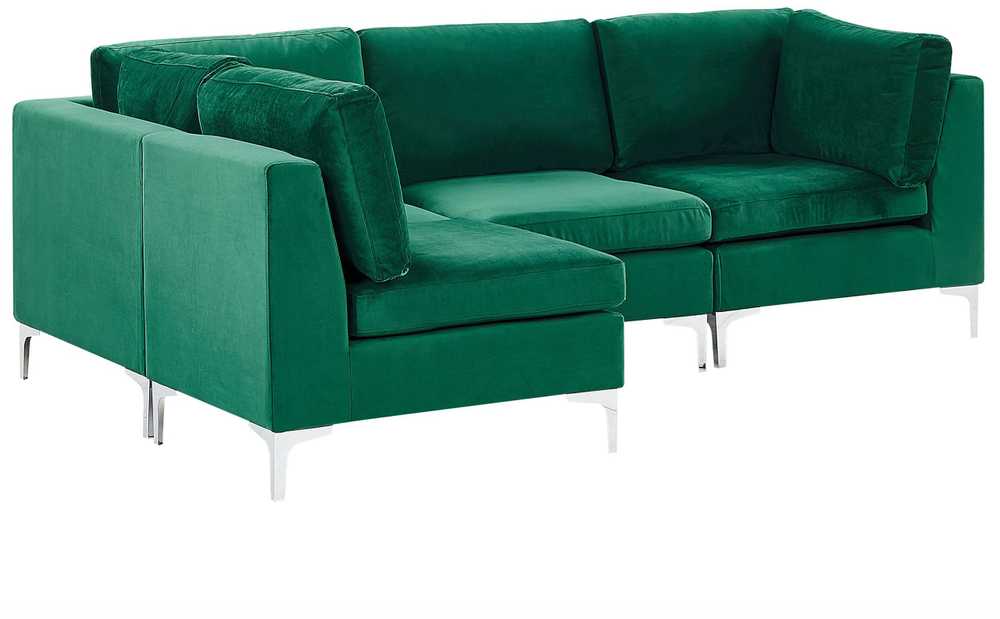 Beliani Modulinė sofa EVJA skirta 4 asmenims, dešininė, žalia, veliūrinė