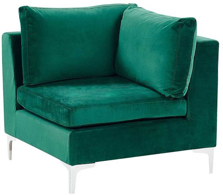Beliani 4 vietų modulinė kampinė sofa EVJA kairinė, žalias veliūras su otomanu
