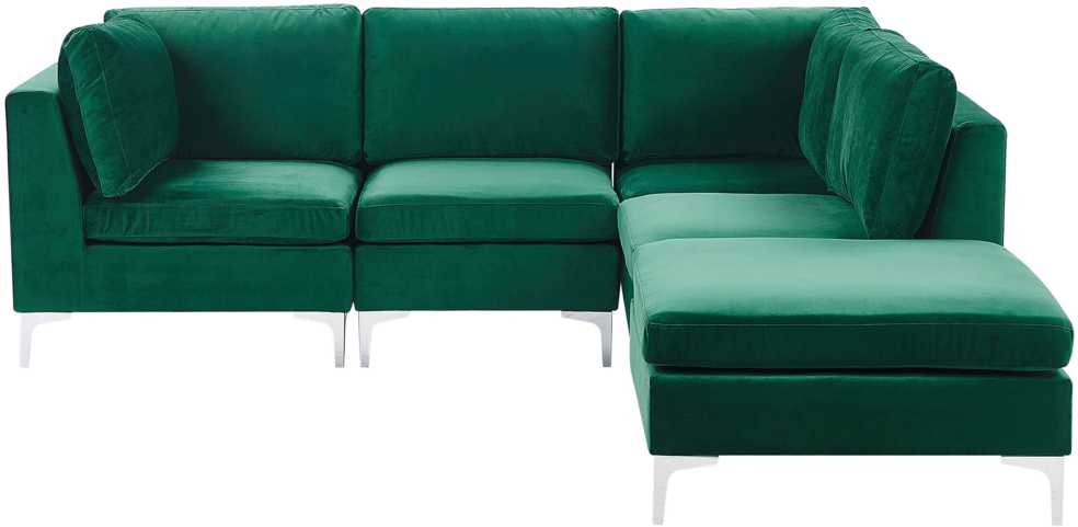 Beliani 4 vietų modulinė kampinė sofa EVJA kairinė, žalias veliūras su otomanu
