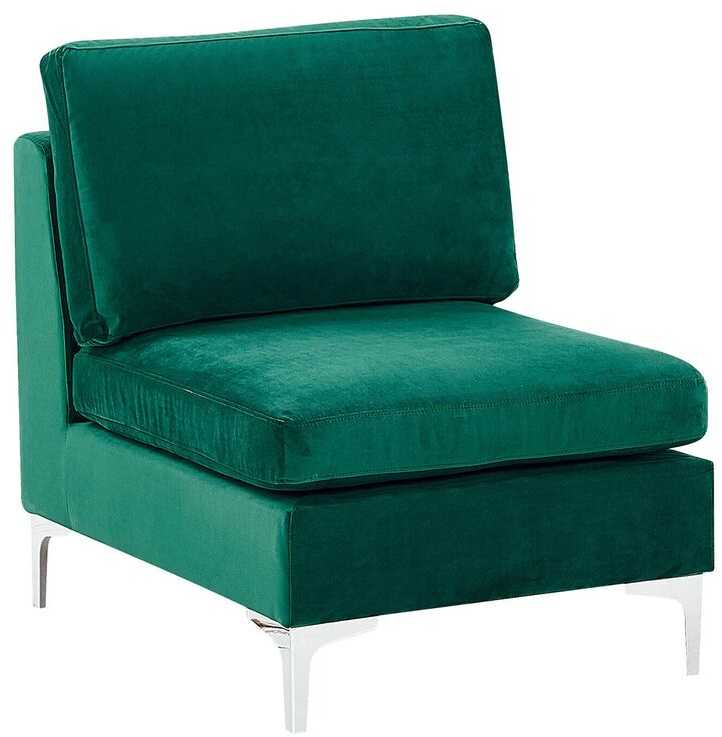 Beliani 4 vietų modulinė sofa EVJA, dešininė, žalia veliūrinė, su otomane