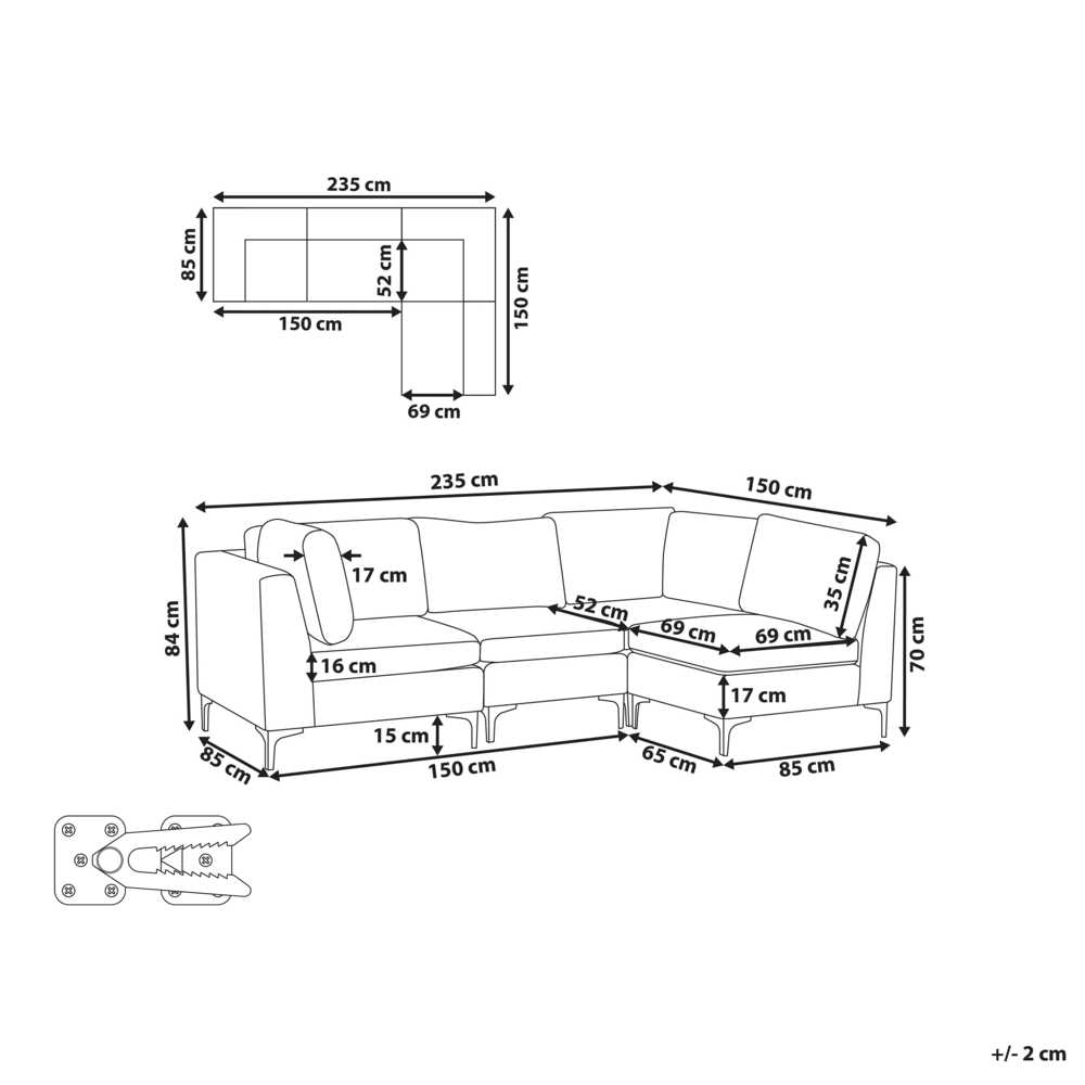Beliani Modulinė sofa EVJA 4 asmenims, kairinė, žalia, veliūras