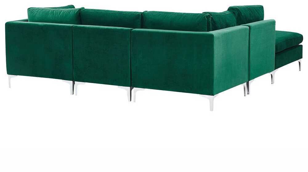 Beliani 4 vietų modulinė sofa EVJA, dešininė, žalia veliūrinė, su otomane