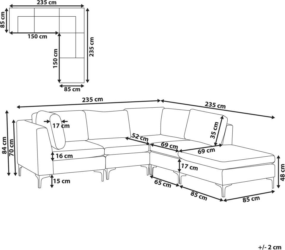 Beliani 4 vietų modulinė kampinė sofa EVJA kairinė, žalias veliūras su otomanu