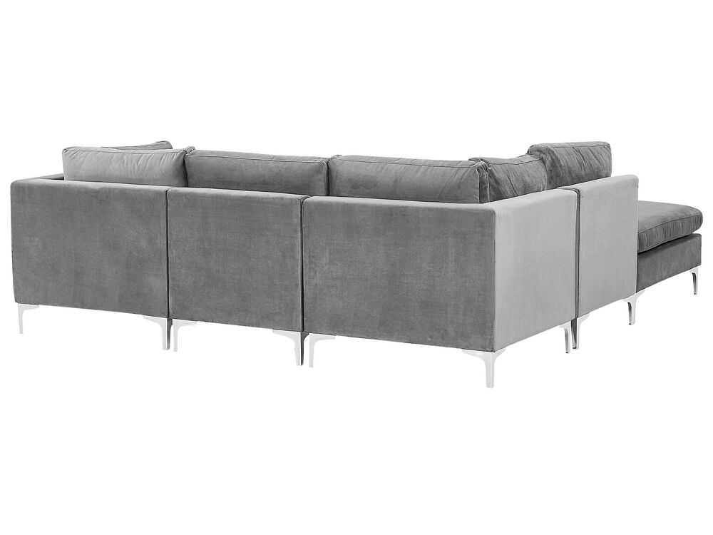 Beliani 4 vietų modulinė sofa EVJA, dešininė, pilka, veliūrinė, su otomane