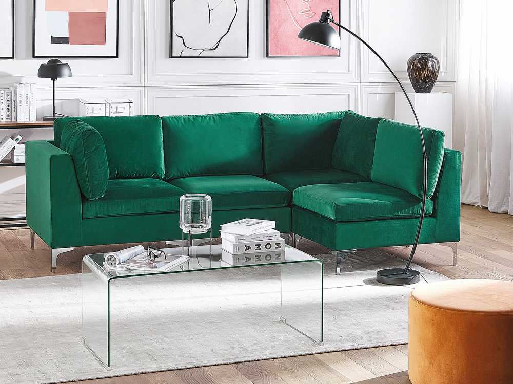 Beliani Modulinė sofa EVJA 4 asmenims, kairinė, žalia, veliūras