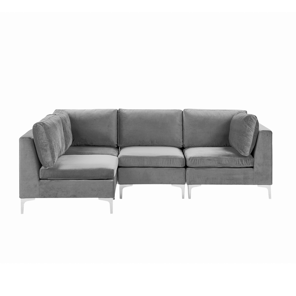Beliani 4 vietų modulinė sofa EVJA dešininė pilka veliūrinė