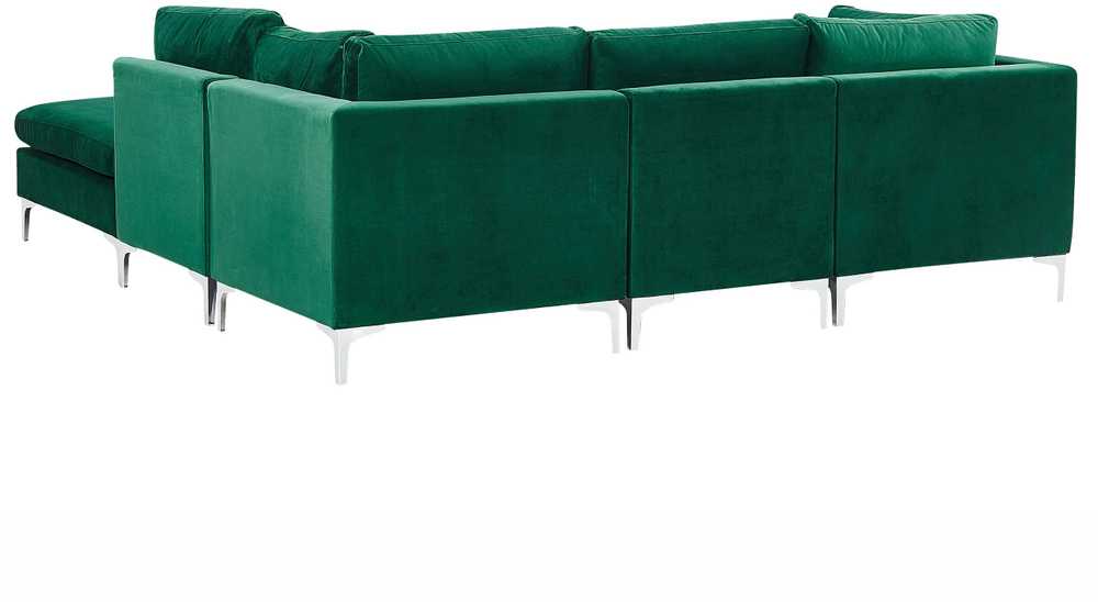 Beliani 4 vietų modulinė kampinė sofa EVJA kairinė, žalias veliūras su otomanu