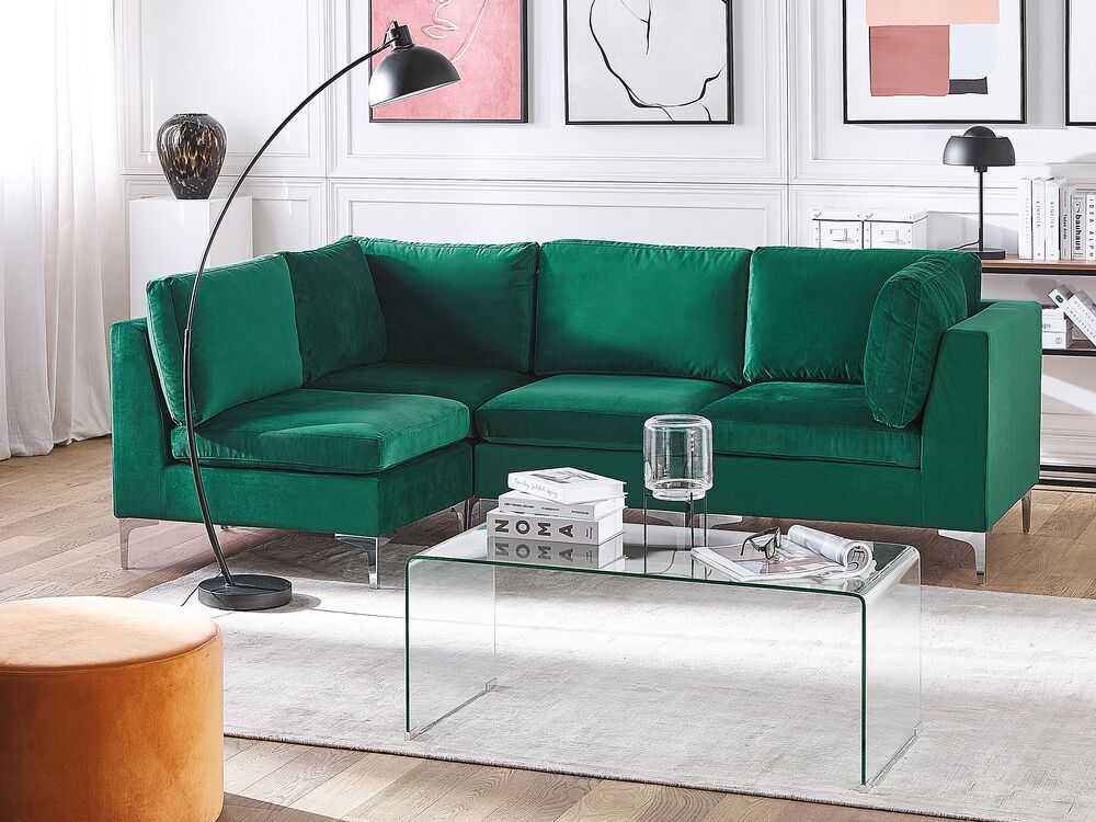 Beliani Modulinė sofa EVJA skirta 4 asmenims, dešininė, žalia, veliūrinė