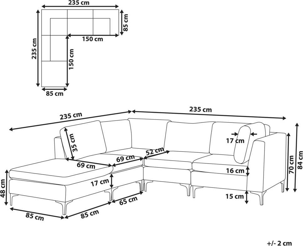 Beliani 4 vietų modulinė sofa EVJA, dešininė, žalia veliūrinė, su otomane