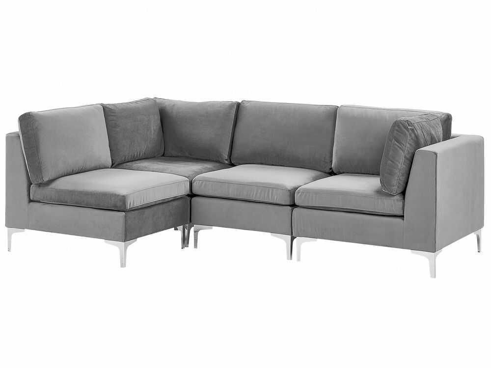 Beliani 4 vietų modulinė sofa EVJA dešininė pilka veliūrinė