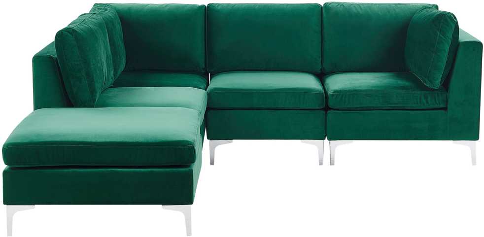 Beliani 4 vietų modulinė sofa EVJA, dešininė, žalia veliūrinė, su otomane