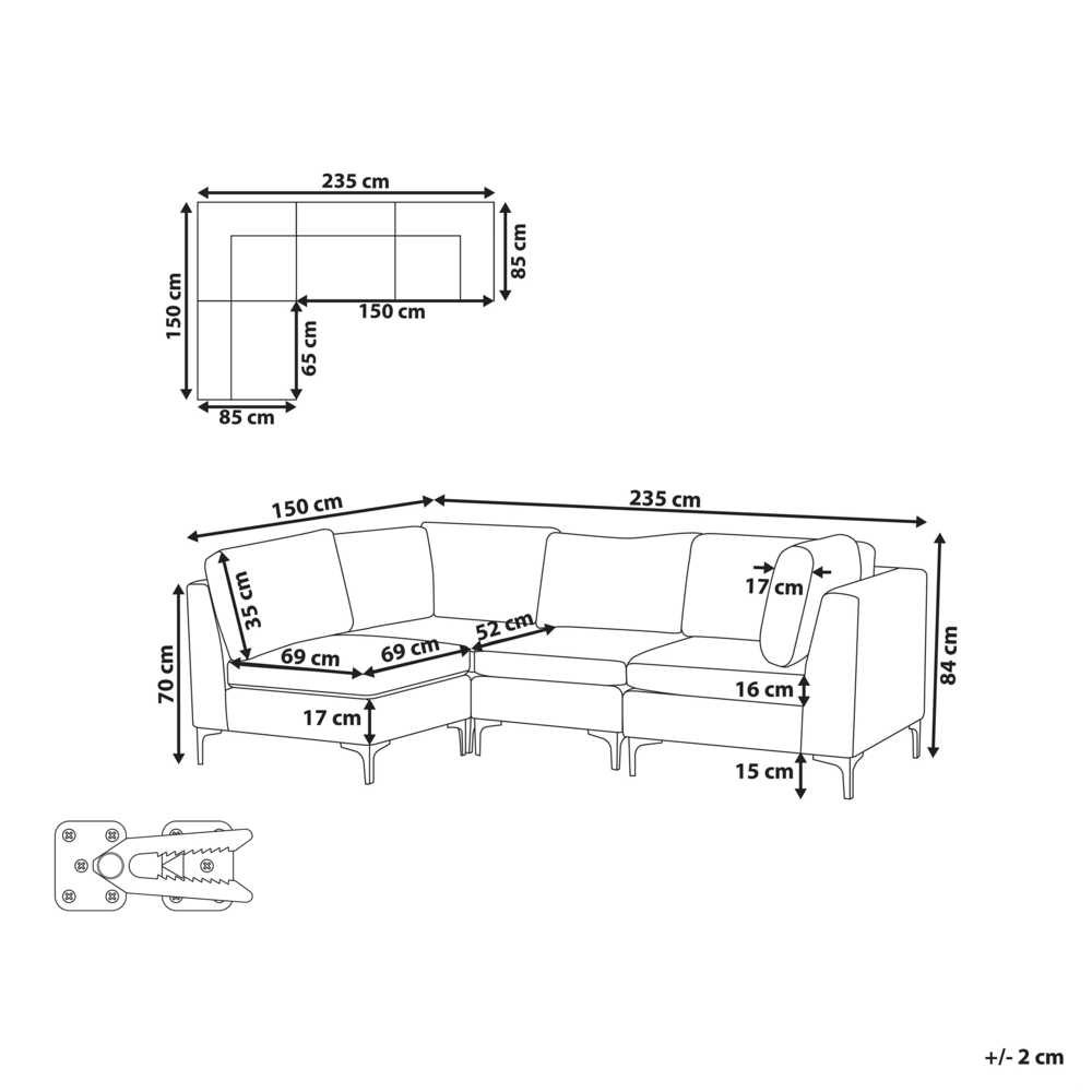 Beliani Modulinė sofa EVJA skirta 4 asmenims, dešininė, žalia, veliūrinė