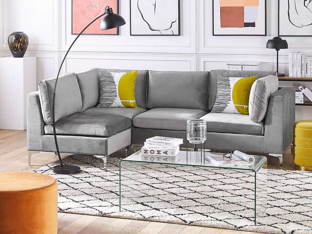 Beliani 4 vietų modulinė sofa EVJA dešininė pilka veliūrinė