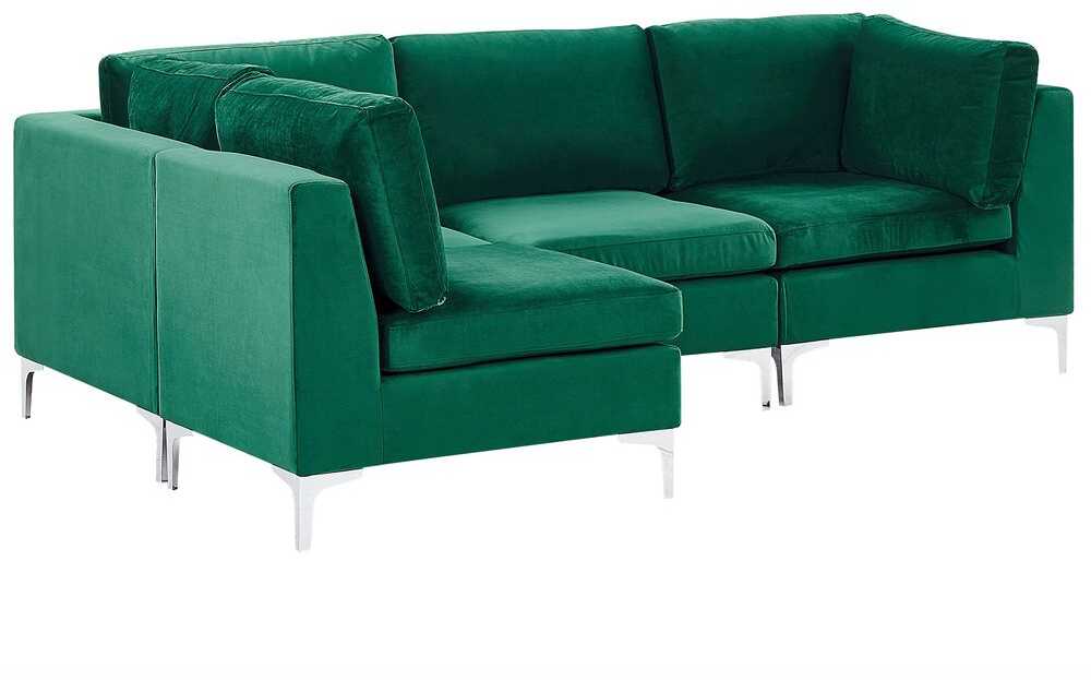 Beliani Modulinė sofa EVJA skirta 4 asmenims, dešininė, žalia, veliūrinė