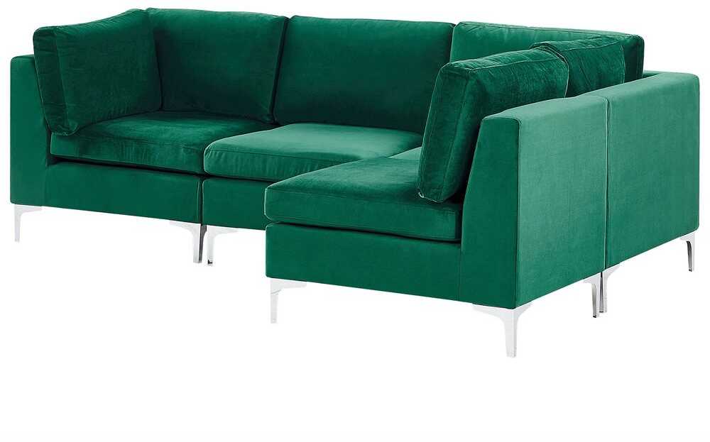 Beliani Modulinė sofa EVJA 4 asmenims, kairinė, žalia, veliūras