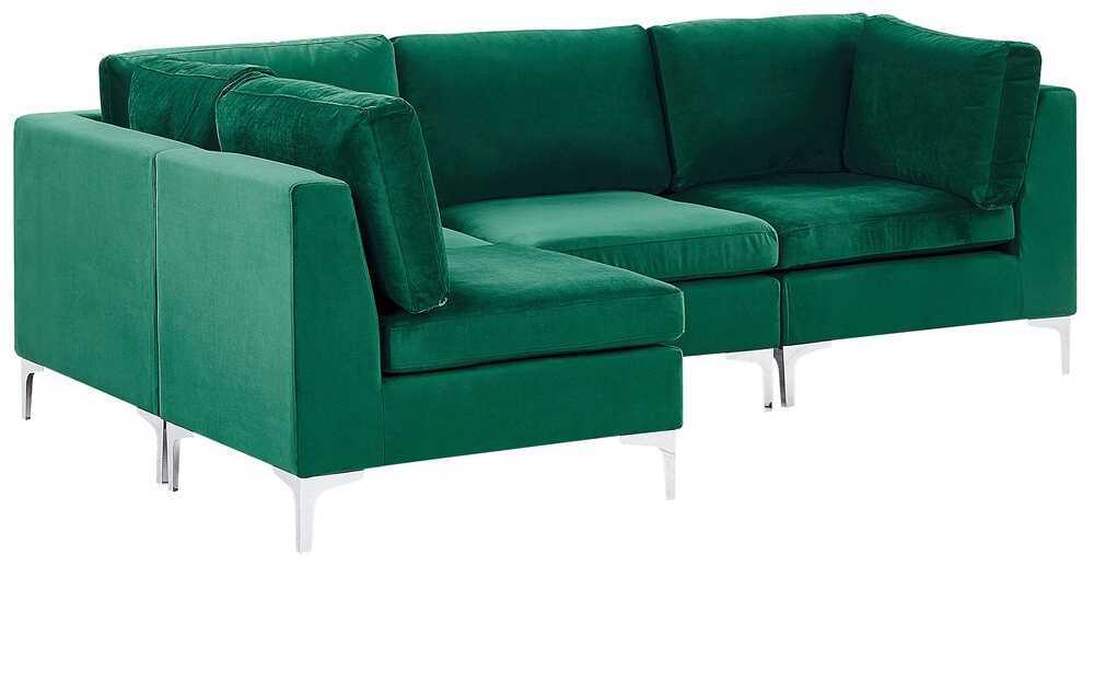 Beliani Modulinė sofa EVJA skirta 4 asmenims, dešininė, žalia, veliūrinė