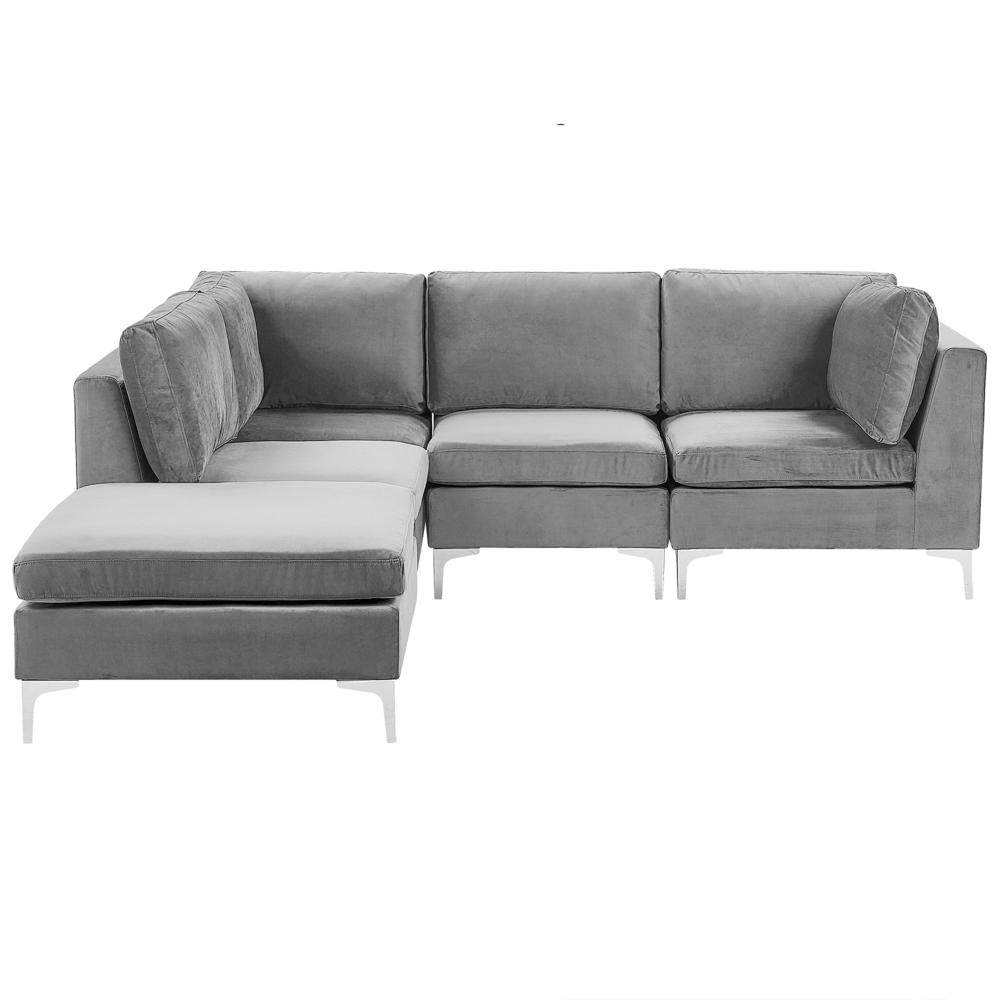 Beliani 4 vietų modulinė sofa EVJA, dešininė, pilka, veliūrinė, su otomane