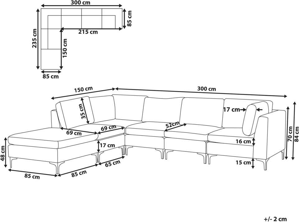 Beliani EVJA modulinė kampinė sofa 5 asmenims su pufu, mėlynas veliūras, dešininė