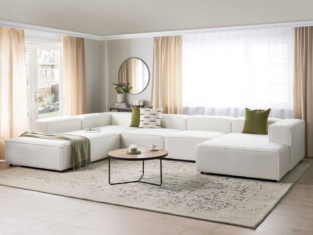 Beliani Modulinė 5 vietų kampinė sofa ARDAL Boucle, balkšva, dešininė