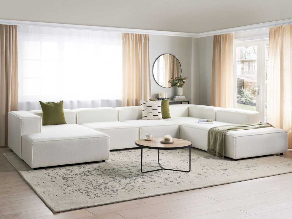 Beliani Modulinė kampinė sofa 5 asmenims ARDAL Boucle, laužyto baltumo, kairinė