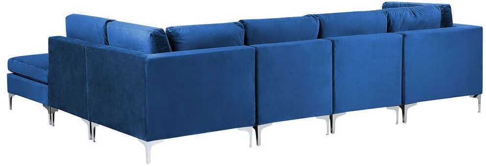 Sofa Beliani EVJA modulinis kampas 5 asmenims su pufu, tamsiai mėlynas veliūras, kairinis