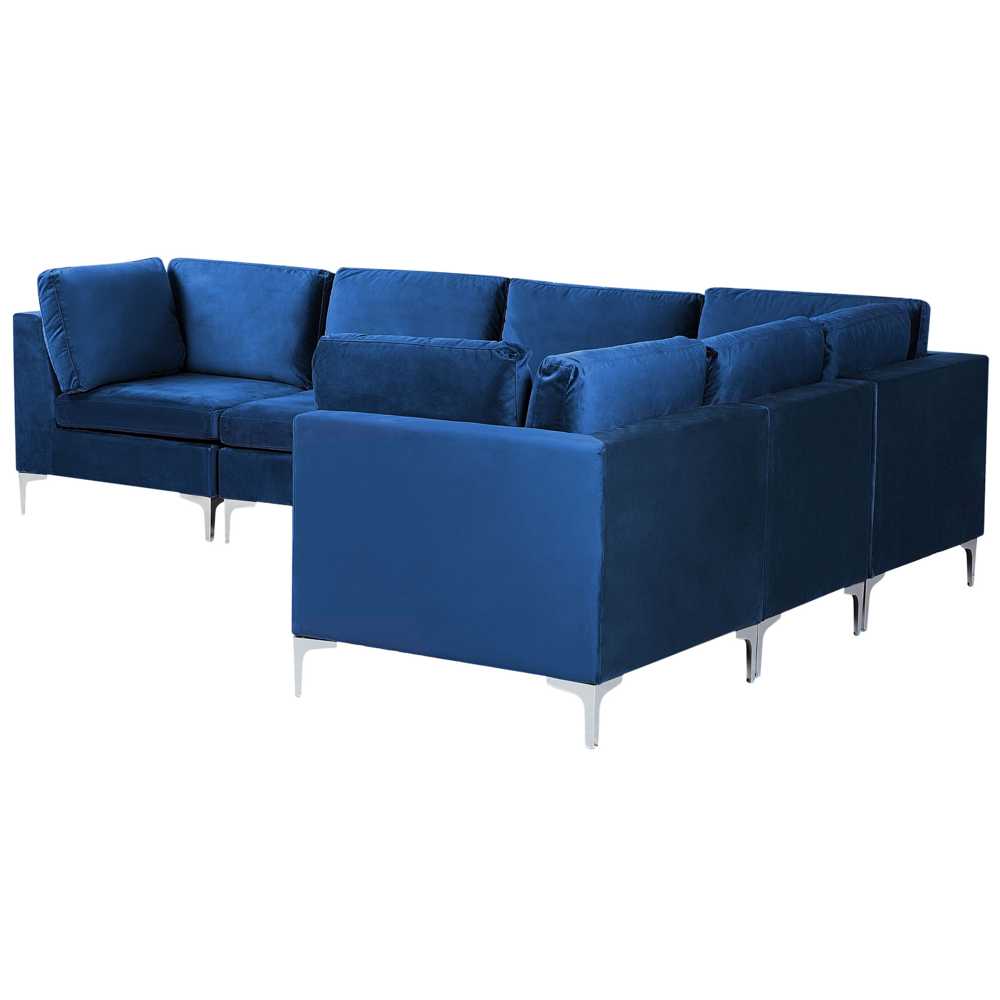 Beliani EVJA modulinė kampinė sofa 6 asmenims, tamsiai mėlyna veliūrinė, kairinė