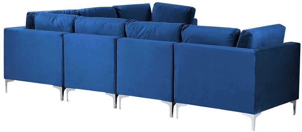 Beliani EVJA modulinė kampinė sofa 6 asmenims, tamsiai mėlyna veliūrinė, kairinė