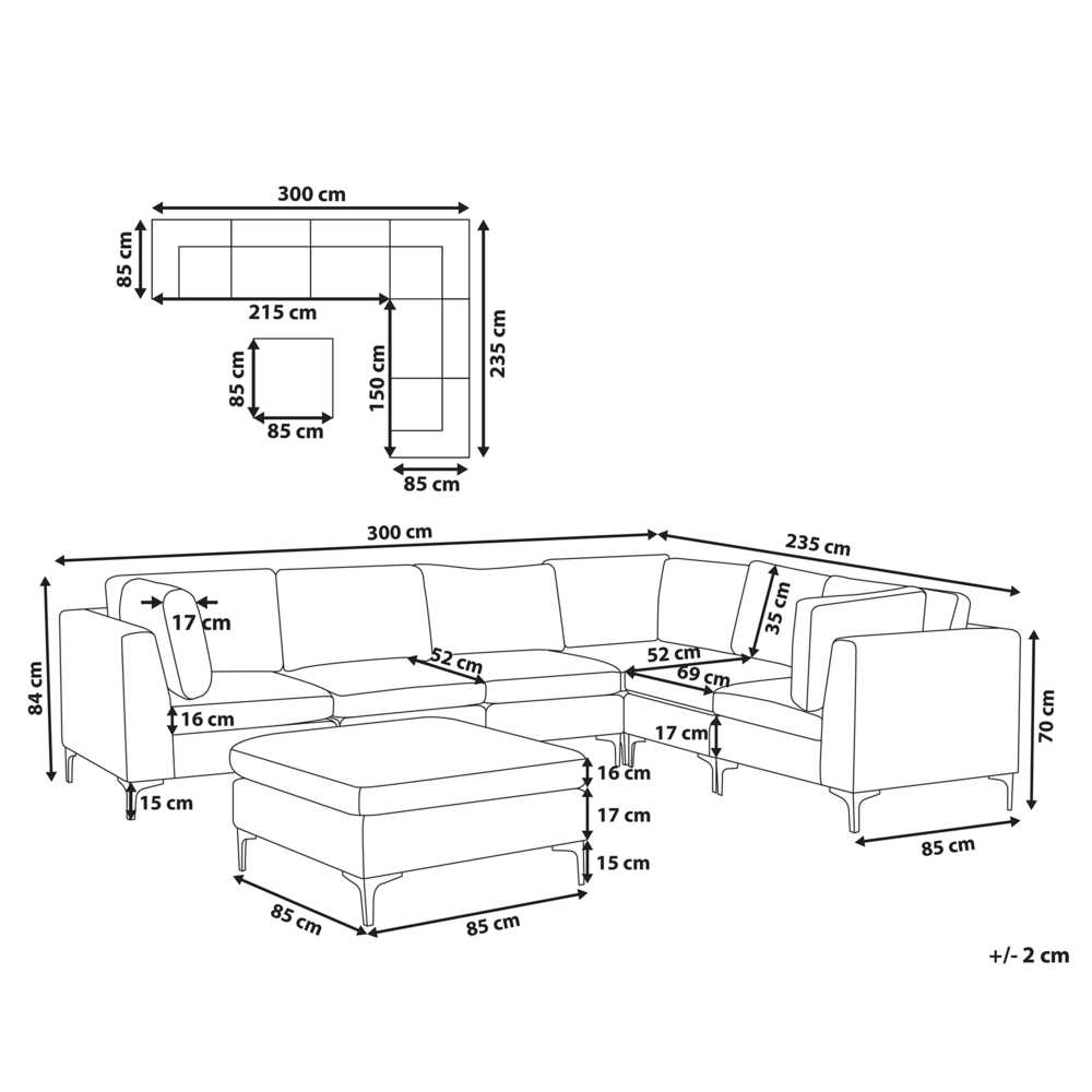 Beliani 6 vietų modulinė kampinė sofa EVJA su pufu, tamsiai mėlynas veliūras, kairinė