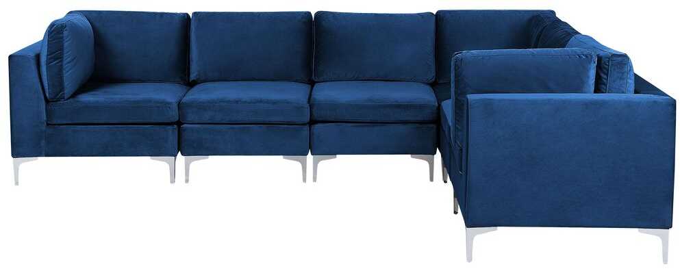 Beliani EVJA modulinė kampinė sofa 6 asmenims, tamsiai mėlyna veliūrinė, kairinė