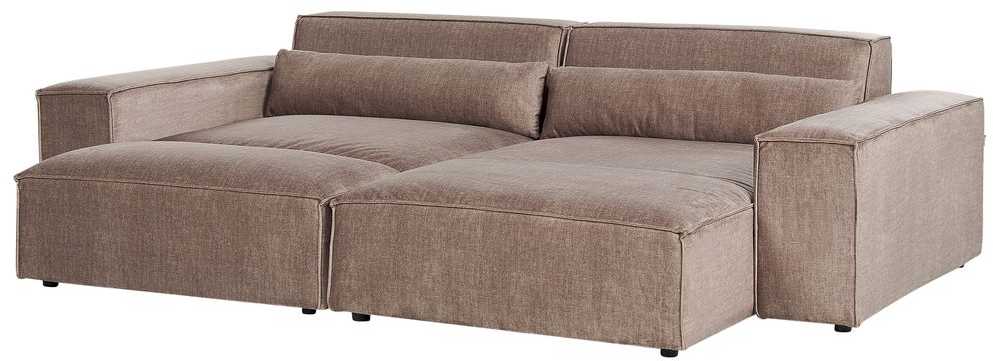Beliani HELLNAR modulinė kampinė sofa 3 vietų su pufu, šviesiai ruda, kairinė